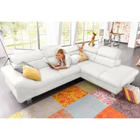 Ecksofa COTTA "Driver L-Form" Sofas Gr. B/H/T: 268cm x 73cm x 214cm, Kunstleder SOFTLUX, Ottomane rechts, mit Kopfteilverstellung-mit Bettfunktion und Bettkasten, weiß (altweiß) mit Kopfteilverstellung, wahlweise Bettfunktion