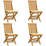 vidaXL Gartenstühle mit Cremeweißen Kissen 4 Stk. Teak Massivholz