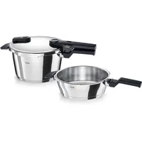 Fissler Vitaquick / Schnellkochtopf-Set, 3-teilig (1 Schnellkochtopf 4,5 L + 1 Schnell-Bratpfanne 2,5 L - Ø 22 cm) – Induktion