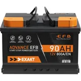 EXAKT EFB Autobatterie 90Ah 12V Start Stop Batterie statt 70Ah 75Ah 80Ah Stopp