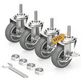 HOLKIE Lenkrollen Schwerlastrollen 75mm Rollen für Möbel Möbelrollen Gummirollen Transportrollen mit Bremsen, M10 x 1,5 x 30mm (Schaftdurchmesser 10mm, Schaftlänge 30mm) 4er Set Grau