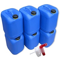kanister-vertrieb® 6er Set: 20 L Kanister Wasserkanister blau inkl. 1 x Auslaufhahn+ Etiketten