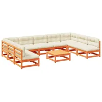 VidaXL 10-tlg. Garten-Sofagarnitur mit Kissen Wachsbraun Kiefernholz