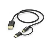 Hama 2in1 Micro-USB-Kabel mit USB Type-C-Adapter, 1 m, Schwarz