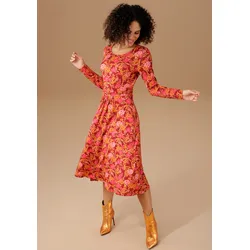 Jerseykleid ANISTON CASUAL, Damen, Gr. 46, N-Gr, bunt (weinrot, orange, pink, rosa, gelb), Single Jersey, Obermaterial: 95% Viskose, 5% Elasthan, geblümt, bedruckt, modisch, figurbetont kniebedeckend, Rundhals, Langarm, Kleider Maxikleid, mit romantischem Blumendruck