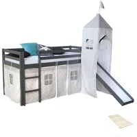 Homestyle4u Hochbett, Grau, Holz, Kinder- & Jugendzimmer, Kindermöbel, Kinderbetten, Hochbetten