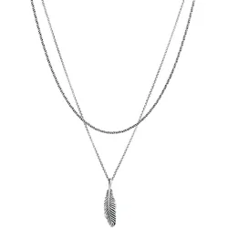 KUZZOI Layer Feder Anhänger 925 Sterling Silber oxidiert Schmuck-Set   Herren