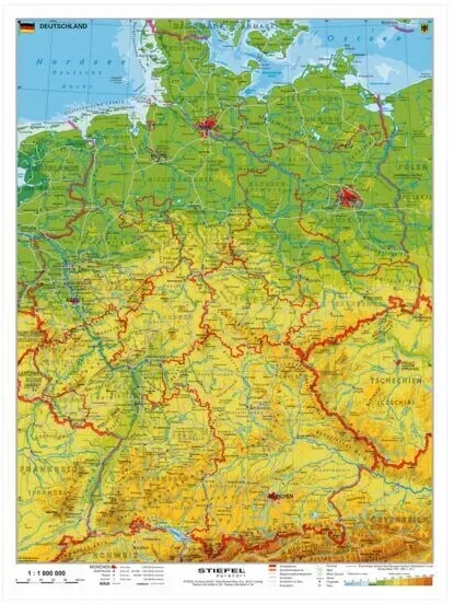 STIEFEL Eurocart Landkarte »Deutschland physisch« 67 x 91 cm