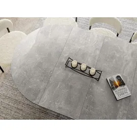 WFL GROUP Esstisch Rund Ausziehbar mit Lamellen im Loft-Stil – 120 bis 200 cm – Industrieller Tisch mit Schwarzen Metallbeinen, Platzsparend für Wohnzim... – Grau