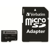 Verbatim Pro U3 R90/W45 microSDXC 128GB Kit, UHS-I U3, Class 10