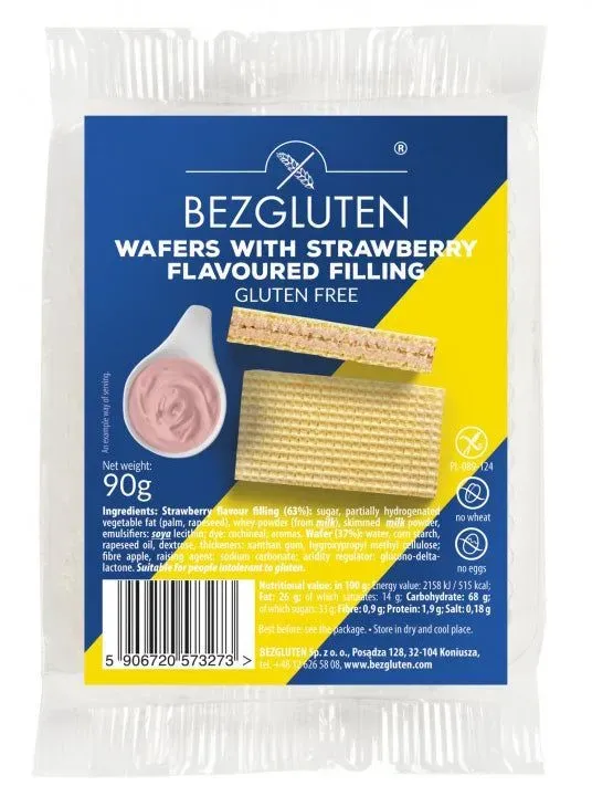 Bezgluten Erdbeercreme Waffeln glutenfrei 90 g