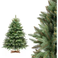 FairyTrees Künstlicher Weihnachtsbaum Nordmanntanne Premium, mit braunem Stamm und
