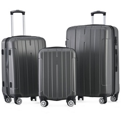 Flieks Hartschalen-Trolley, 4 Rollen, Trolleyset Handgepäck Koffer Volumenerweiterung Reisekoffer grau