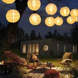 lqwell LQWELL® Solar Lichterkette Lampions 2x 8M 30LED 2 Modi, Aussen, Solar Laternen, Wasserdicht Solar Hängelampe Gartendeko Warmweiß
