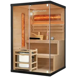 Artsauna Saunakabine Vantaa 120 mit Salzstein - Indoor Sauna für 2 Personen, 3,5 kW Ofen, Glasfront
