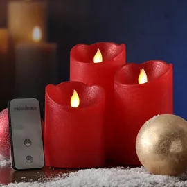 MARELIDA LED Kerzenset Rustik-Optik 3 St. rot