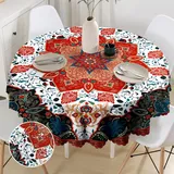 Tischdecke Rund 150 Abwaschbar Boho Style Mandala Runde Tischdecke für Draußen Polyester Outdoor Wetterfest Gartentischdecke für Küche Garten Gartentisch Esstisch Couchtisch Party