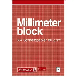 BRUNNEN Millimeterblock A4 20 Blatt Schreibpapier 104747001