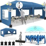 COBIZI Pavillon 3x6m, Faltpavillon 3x6 Wasserdicht Stabil mit 6 Seitenteilen, Zentralverriegelungsstruktu, Pop Up Pavillon Partyzelt Gartenpavillon für Party, Festival, Hochzeit, Anti-UV, Navy blau