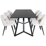 VCM Ebuy24, Essgruppe Esstisch schwarz und 6 Velvet Esszimmerstühle Samt beige, schwarz.
