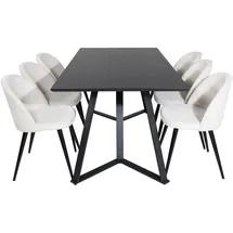 VCM Ebuy24, Essgruppe Esstisch schwarz und 6 Velvet Esszimmerstühle Samt beige, schwarz.