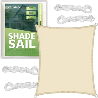 krumad Sonnensegel Rechteckig 3m x 2m, Beige, UV-Schutz, Wasserdicht, Wetterfest, für Garten, Balkon & Terrasse, Atmungsaktives HDPE 160 g/m2, inkl. 4 Befestigungsseile