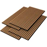 DELUKE® 3D Akustikpaneele 4er Set - Holz Optik Paneele | Akustik Wandpaneele Akustikplatten für Wand Wohnzimmer Flur Küche Lamellenwand Teak