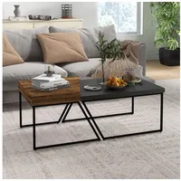 Homcom Couchtisch 2er Set Beistelltisch mit Stahlrahmen, Geometrischem Industriedesign,