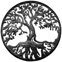 maDDma Dekohänger 1 Wand-Ornament Baum Eisen Vintage Wandrelief Antik-Design Retro Dekoschild Variantenwahl, Baum rund Ø 54 cm x 1 cmschwarzRund Ø 54 cm x 1 cm schwarz