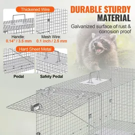 Vevor Marderfalle, 1067 x 406 x 457 mm Lebendfalle aus verzinktem Eisen, faltbare Tierfalle mit Griff Drahtfalle für streunende Hunde, Gürteltiere,