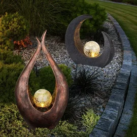GLOBO Solarlampe Gartendeko Skulptur LED Mondsichel Solarleuchte Garten, Glaskugel Crackle, 2er Set