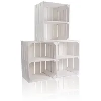 CHICCIE 3 Set Vintage Holzkiste Weiß 50x40x30cm Kurzes Regal