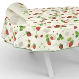 Wachstuch-Tischdecke Tischdecke abwaschbar Wachstuch Garten-Tischdecke Outdoor Indoor Oval 180x140cm mit Saum Erdbeeren