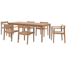 MYLIA Garten-Essgruppe: 1 Tisch L 200 cm + 6 Sessel - Teakholz - Holzfarben hell - ALLENDE von MYLIA