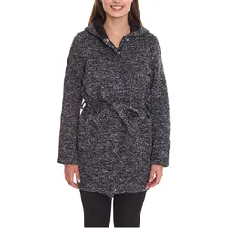 ALPENBLITZ Damen Fleece-Jacke mit Binde-Gürtel bequeme Übergangs-Jacke aus weichem Strickfleece 36348765 Schwarz/Grau - 34
