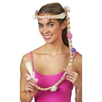 Prinzessin Stirnband mit Zopf und Blüten - Blond - mit langem geflochtenen Zopf für Damen zum Rapunzel Burgfräulein Märchen Blumenmädchen Kostüm - Karneval Mottoparty Fasching Junggesellenabschied