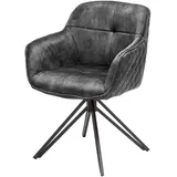 invicta INTERIOR Drehbarer Design Stuhl Euphoria 180° dunkelgrau Samt mit Armlehne Metallgestell schwarz Küchenstuhl Esszimmerstuhl Esstischstuhl Samtstuhl