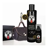 CrazyDogPaul Hundekotbeutel Geschenk für Hunde - LUXUS Geschenkbox mit Hundekotspender, Zubehör für 1 x Hundeshampoo, 1 x Fellpflegespray, 1 x Pfotenbalsam von CrazyDogPaul, 1 x MiniBag für die Hundeleine - Farbe dunkelbraun, - luxuriöses Geschenk für Hundebesitzer