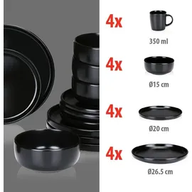 Alpina Geschirrset 16-tlg. 4 Personen schwarz