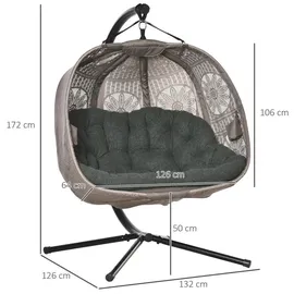 Outsunny Hängesessel oval Sand / Schwarz  2-Sitzer mit Gestell
