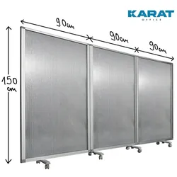KARAT Stellwand doppelseitig - Mobile und faltbare Trennwand - Rahmen aus Aluminium - Semi-Transparent / 270 x 150 cm