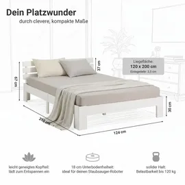 Homestyle4u Holzbett 120 x 200 cm Weiß