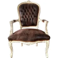 Casa Padrino Barock Salon Stuhl Braun Lederoptik / Antik