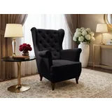 beautysofa Ohrensessel FALCO Chesterfield Textil 82 x 102 x 92 cm Schwarz