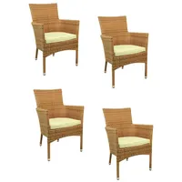 Konway Stapelstuhl MILANO (4 St), 4x KONWAY® MILANO Stapelsessel tabaco + Sitzkissen Polyrattan Sessel gelb