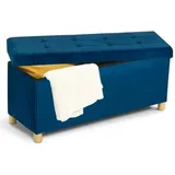 Bank Truhe Aufbewahrung auf Fuß 100 cm Velours blau