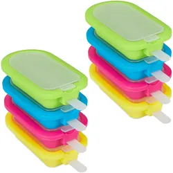 Relaxdays Eisformen 8er Set, Silikon, Formen für Eis am Stiel, BPA-frei, Stieleisformen, Wassereisformen, mehrfarbig