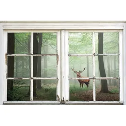 queence Leinwandbild »Wald«, Natur-Bäume-Tiere-Hirsch-Hirschbilder-Landschaft-Wald-Waldbilder-Fensterblick, (1 St.), Premium-Leinwandstoff queence Farbe Bild(er): natur