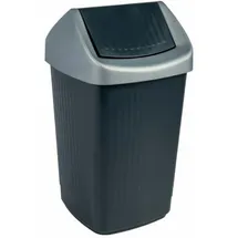 teko-plastic kunststoffwerk e.schröck gmbh Bekaform Schwingdeckeleimer, 50 Liter, silber-anthrazit, Quadratischer Mülleimer aus Kunststoff, Farbe: silber-anthrazit, Volumen: 50 Liter