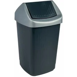 teko-plastic kunststoffwerk e.schröck gmbh Bekaform Schwingdeckeleimer, 50 Liter, silber-anthrazit, Quadratischer Mülleimer aus Kunststoff, Farbe: silber-anthrazit, Volumen: 50 Liter